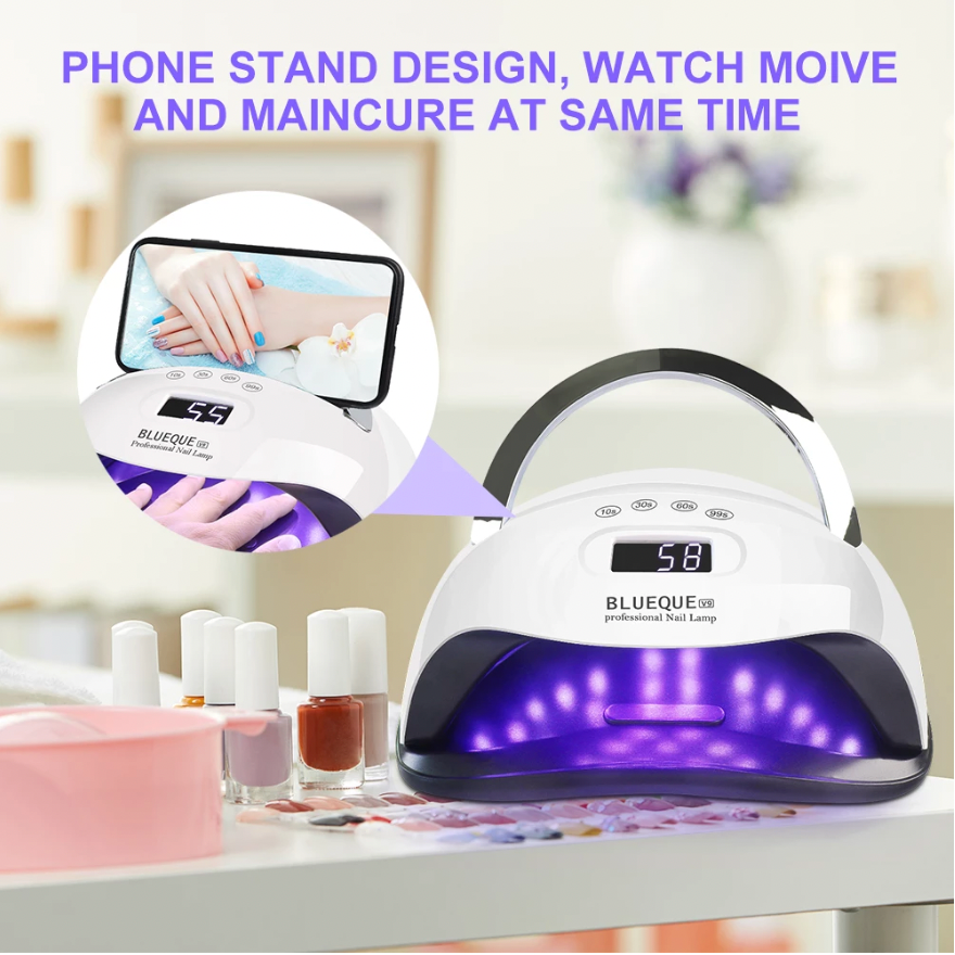 Blueque V9 Premium Nail Lamp Dryer 36 LEDs 168w UV Professional Fast Dry for All Nail Gels Polish with Phone Holder