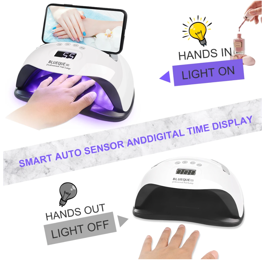 Blueque V9 Premium Nail Lamp Dryer 36 LEDs 168w UV Professional Fast Dry for All Nail Gels Polish with Phone Holder