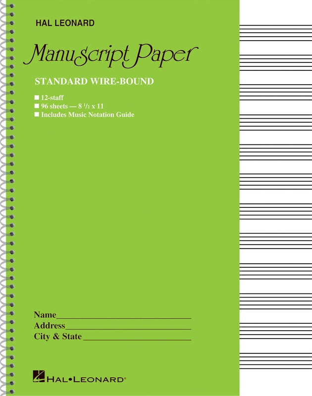 MANUSCRIPT WIREBOUND GREEN 96PP 12 STAVE