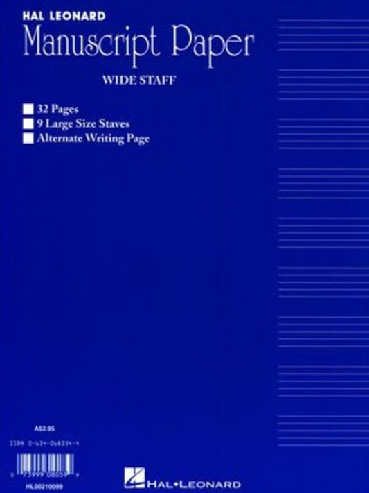 WIDE STAFF MANUSCRIPT 32PG BLUE 9 STAVE INTERLEAVED