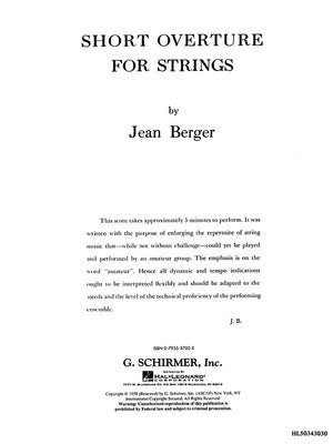 BERGER - SHORT OVERTURE FOR STRINGS FULL SCORE