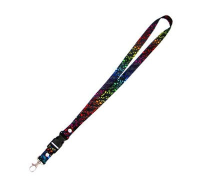 BLACK LANYARD WITH MULTI COLORED MUSIC NOTES