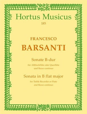 BARSANTI - SONATA B FLAT MAJOR OP 1 NO 6 TREBLE RECORDER/PNO