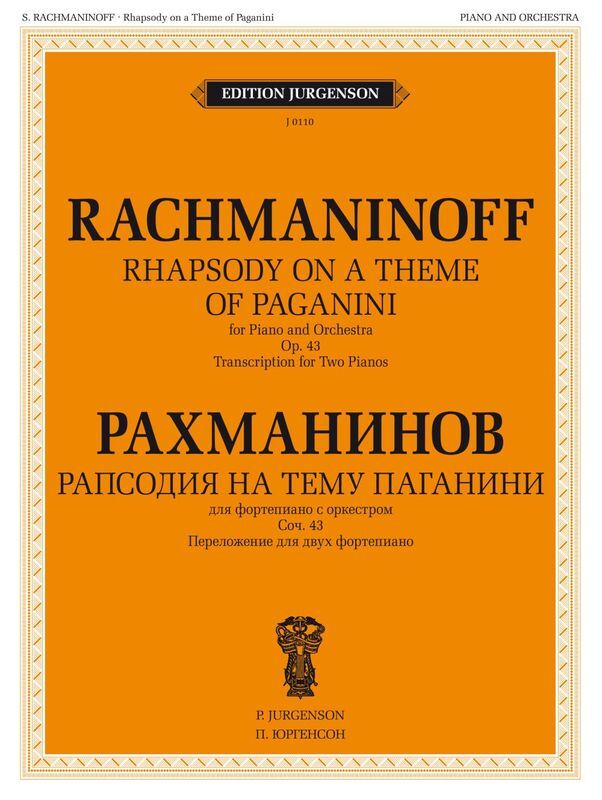 RACHMANINOFF - RHAPSODY ON THEME PAGANINI OP 43 2P4H