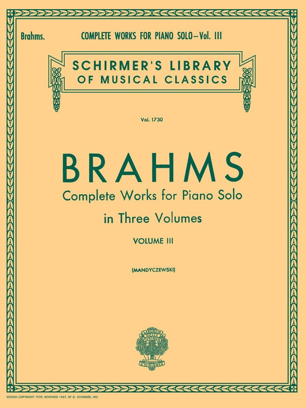 BRAHMS - COMPLETE WORKS FOR PIANO SOLO VOL 3